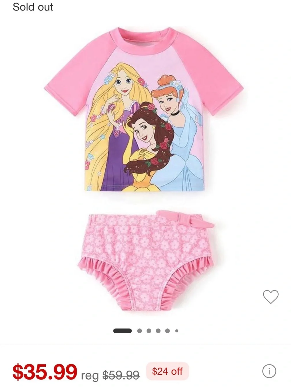 Disney Princess & Floral Print, Girl’s 3Y, Rashguard & Swimsuit Set. New.